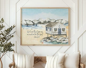 Christian Wall Art Home Décor, Bible Verse Scripture Wall Hanging, Printable Art, Beach House, Anchor Downloadable, Kitchen, Living Room