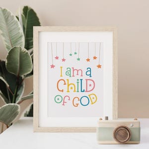 Child of God Wall Art, Christian Girl Bedroom Décor, Girl Nursery Wall Hanging, Star Artwork Décor, Scripture Print Colorful Wall Décor