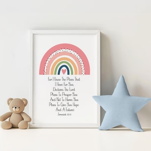 Christian Home Décor Girl Rainbow Wall Art Bible Verse Art Girl Nursery Teen Girl Bedroom Décor Dorm Room Wall Art Baby Room Art Rainbow Art