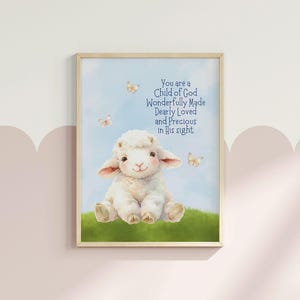 Child of God Wall Art, Kids Bible Verse Wall Art, Christian Nursery Print, Sheep Printable, Girls Nursery Wall Art, Baby Shower Gift