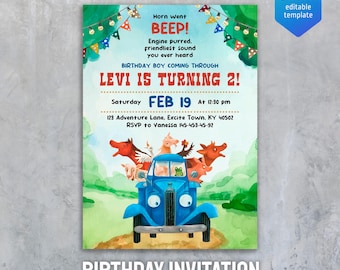 Farm Animals birthday invitation, Blue Truck invitation, Oink Moo Baa invite, Little Blue, Barnyard Animals party invite template, 1st, 2nd