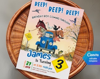 Farm Animals birthday invitation, Blue Truck invitation, Oink Moo Baa invite, Little Blue, Barnyard Animals party invite template, 1st, 2nd