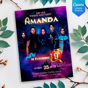 Descendants Invitation, Printable Editable Descendants Birthday Invite, Descendants Party Invitation Digital template, teens birthday party