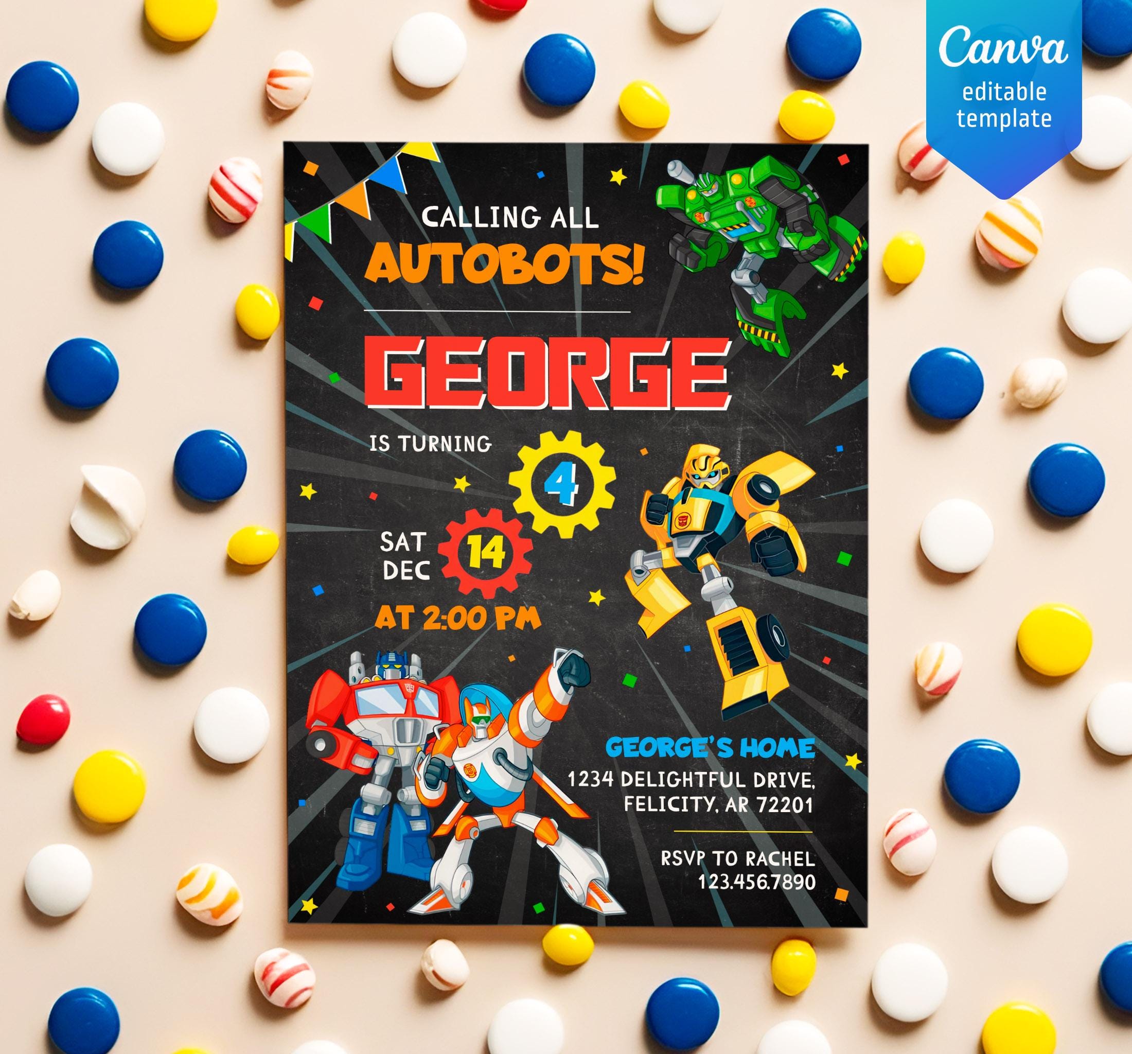 Printable Birthday Invitation, Autobots Boy Birthday Invite, Editable ...