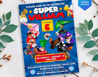 Birthday Invite boy girl, super mario bros movie invitation, Instant Download, video game Birthday Invite template, mario kart