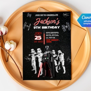 Printable birthday invite, Editable invitation, instant Download, wars invitation, Star invite, wars invitation, darth vader birthday party
