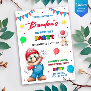 Mario bros invitation, Birthday Invite boy girl, Super mario movie invitation, Instant Download, video game Birthday Invite template