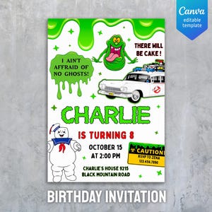 Ghostbusters birthday invitation, Printable editable invite, frozen empire party, ectomobile, boy birthday, digital template