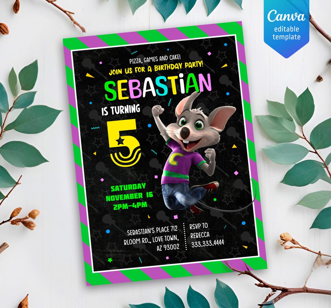 Chuck-e-cheese Editable Invitation, Printable Birthday Invite, Mouse ...