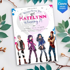 Descendants Invitation, Printable Editable Descendants Birthday Invite, Descendants Party Invitation Digital template, teens birthday party