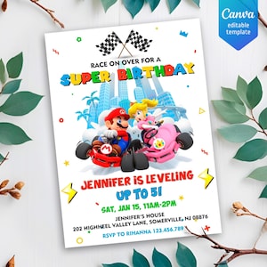 Birthday Invite boy girl, super mario bros movie invitation, Instant Download, video game Birthday Invite template, mario kart