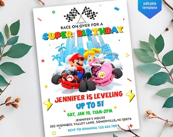 Birthday Invite boy girl, super mario bros movie invitation, Instant Download, video game Birthday Invite template, mario kart