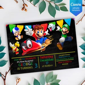 Mario bros invitation, Birthday Invite boy girl, Super mario movie invitation, Instant Download, video game Birthday Invite template