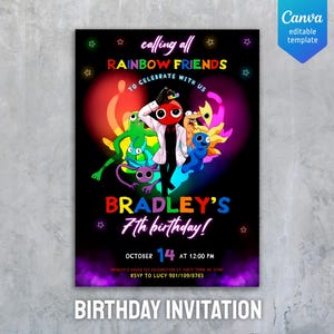 Rainbow Friends Birthday Party invitation template, Rainbow Gang Birthday invite, Rainbow Friends invite, printable editable evite