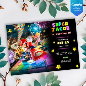 Geburtstag einladen Junge Mädchen, Super Mario Bros Film Einladung, Instant Download, Videospiel Geburtstag einladen Vorlage, Mario Kart