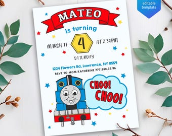 Printable Thomas train Birthday Invitation, editable Thomas party Invite, Birthday Boy, 1st first bday, 2nd second party Chugga Chugga Choo