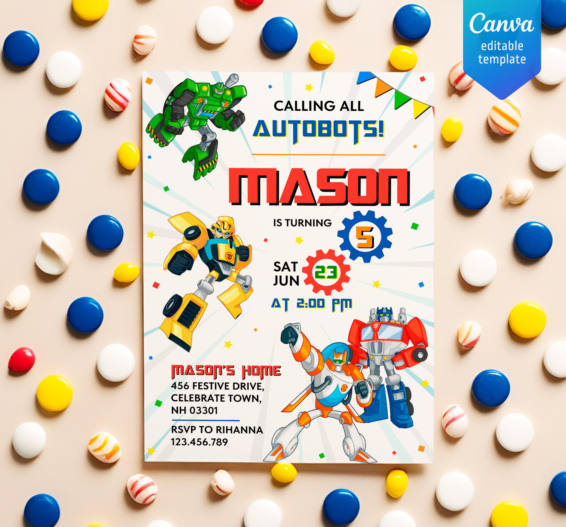 Printable Birthday Invitation, Autobots Boy Birthday Invite, Editable ...
