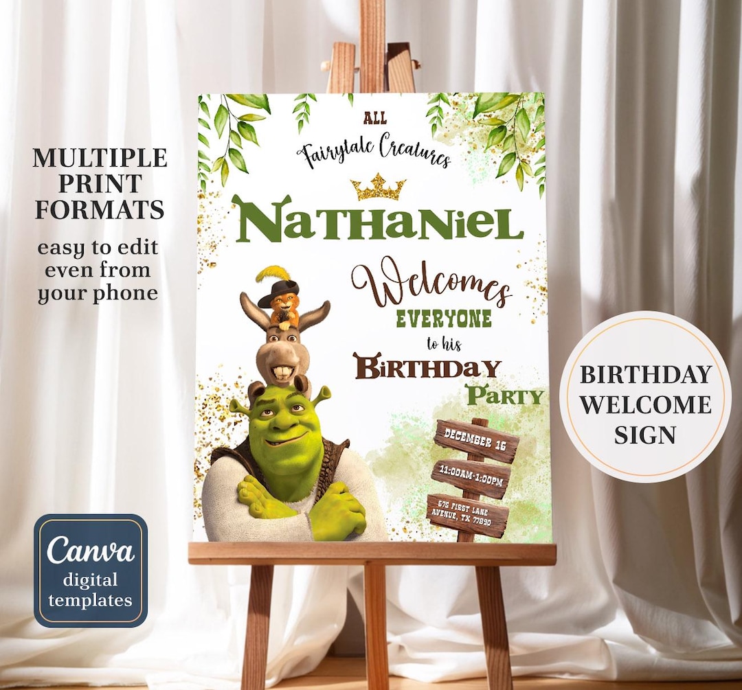 Shrek Prom Sign Shrek Welcome In, Shrek Welcome Sign, Printable Editable Party ...