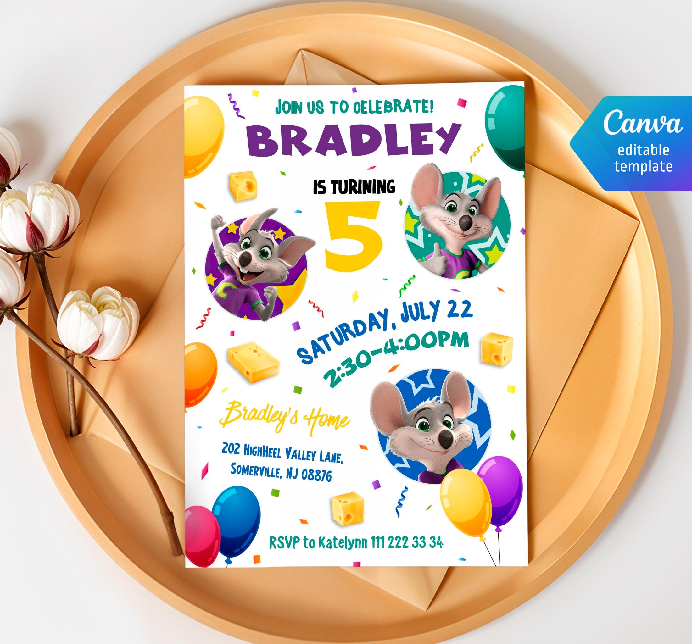 Chuck-e-cheese Editable Invitation, Printable Birthday Invite, Mouse ...