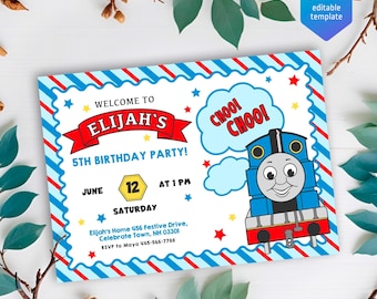 Printable Thomas train Birthday Invitation, editable Thomas party Invite, Birthday Boy, 1st first bday, 2nd second party Chugga Chugga Choo