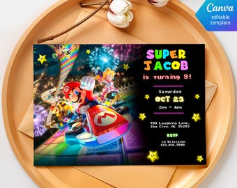 Birthday Invite boy girl, super mario bros movie invitation, Instant Download, video game Birthday Invite template, mario kart