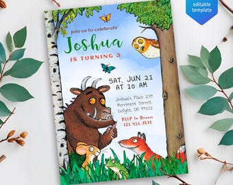 May include: A colorful invitation for a 3rd birthday party featuring a cartoon illustration of a friendly monster from the book "Where the Wild Things Are". The invitation includes the name "Joshua", the date "Sat, Jun 21", the time "At 10 AM", and the address "Joshua's Place 234 Merriment Street, Delight, OH 44101".