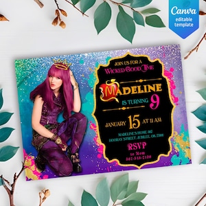 Descendants Invitation, Printable Editable Descendants Birthday Invite, Descendants Party Invitation Digital template, teens birthday party