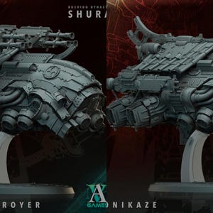 Onikaze Destroyer & Onikaze | Base 105mm | Bushido Dynasty - Shura | Archvillain Games | Sci-fi