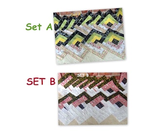 12-12 Xmas HUGE Already Pieced Large Handmade Log Cabin Quilt Blocks- (A- Holly Candy Cone Snow  (B- Stars White Scrolls - Finished Quilting