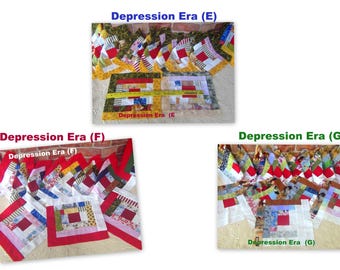 12,16 HUGE Big Already Pieced Handmade Log Cabin Quilt Top Blocks-GRANNY'S Depress ERA Country Scrappy Patchwork-Old Fashion Quilting -E,F,G