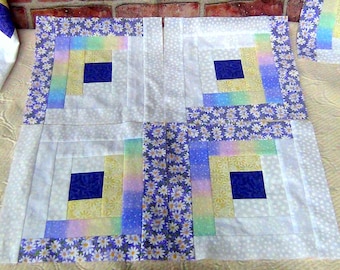 12[16] HUGE Big Already Pieced Large Handmade Log Cabin Quilt Top Blocks- TWO Choices {A-Purple Pastels {B-Blue and White-Finished Quilting