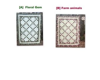 Quilting Sewing Unfinished Irish Chain Quilt Top FREE Blocks- Pieced Patchwork- Farm Zoo Animals Floral Wall Throw Lap- Traditional Finished