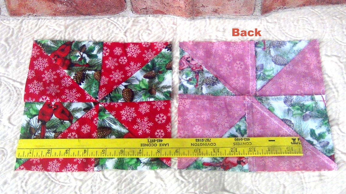Already Pieced Made NEW Pinwheels Quilt Top Blocks A or B Lot of 16 Candy Canes Red Cardinals Bird Christmas Holiday Pinecones Snowflake image 6
