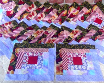 16[20] HUGE Big Already Pieced Large Handmade Log Cabin Quilt Top Blocks- (A Kittens Floral (B Strawberry Daisy Flowers Patchwork -Quilting
