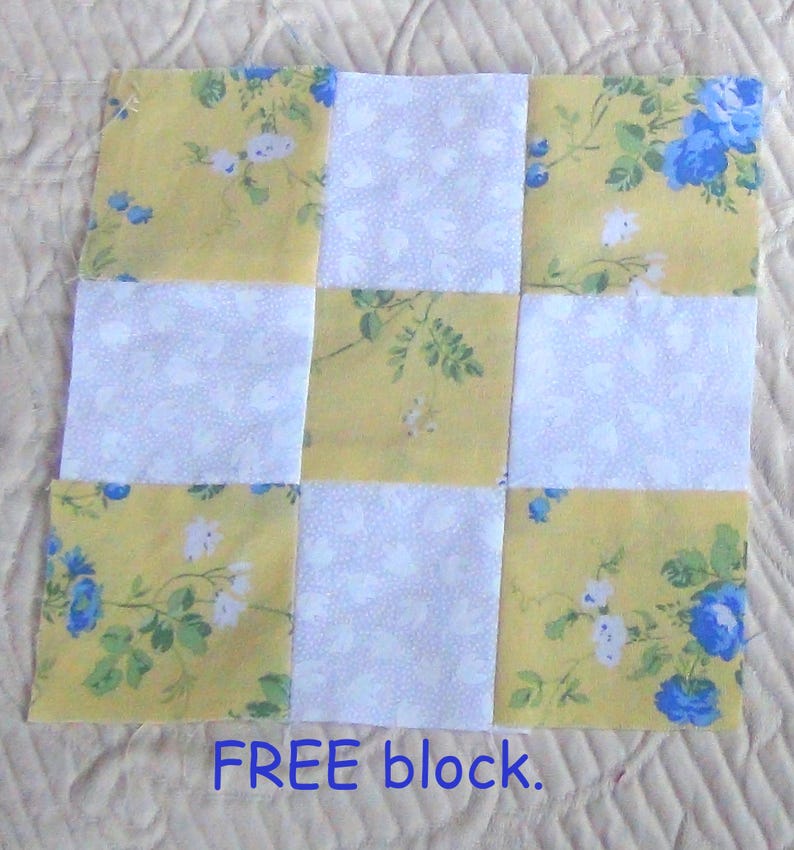 Already Made Quilt Top Blue Flower on Yellow White Tulip Unfinished Single Irish Chain Tradit Pieced Patchwork Quilting-Flowers Throw Lap image 5