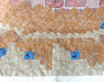 12[12] HUGE Big Already Pieced Large Handmade Log Cabin Quilt Top Blocks- Halloween Pumpkin Bird Crow {Autumn Twirl}{Autumn Horses}-Quilting