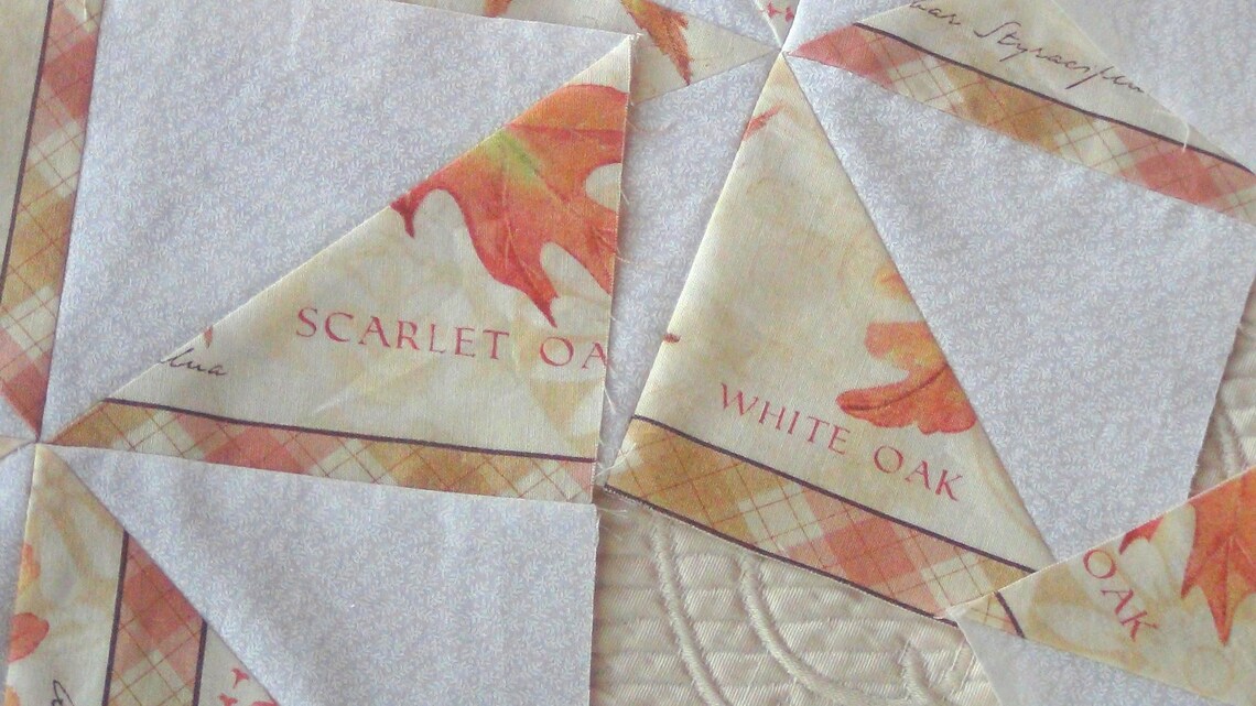 Already Pieced Made NEW Pinwheels Quilt Top Blocks A or B Lot of 16 18 Maple Leaf Fall Autumn GOLD Tonal White Fern Finished Unfinished image 3