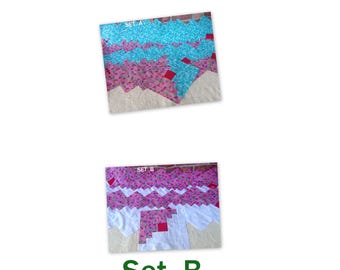 16[16] HUGE Big Already Pieced Large Handmade Log Cabin Quilt Blocks- Crab Palm [2 Choices] {A= Aqua Beach {B= White Floral Beach- Quilting