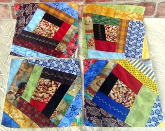 12 Already Pieced Crazy for Peanuts- Handmade Embroidered LARGE Scrappy Country Quilt Top Blocks Squares Machine Embroidery Finished Quiltin