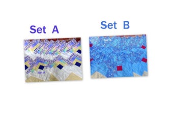 12[16] HUGE Big Already Pieced Large Handmade Log Cabin Quilt Top Blocks- TWO Choices {A-Purple Pastels {B-Blue and White-Finished Quilting