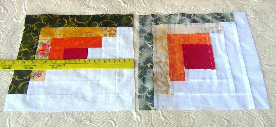 12 HUGE Already Pieced Handmade Log Cabin Quilt Top Blocks Xmas Pink Poinsettias Gold Floral Green Scroll Orange Tonal Snowflakes Finished image 8