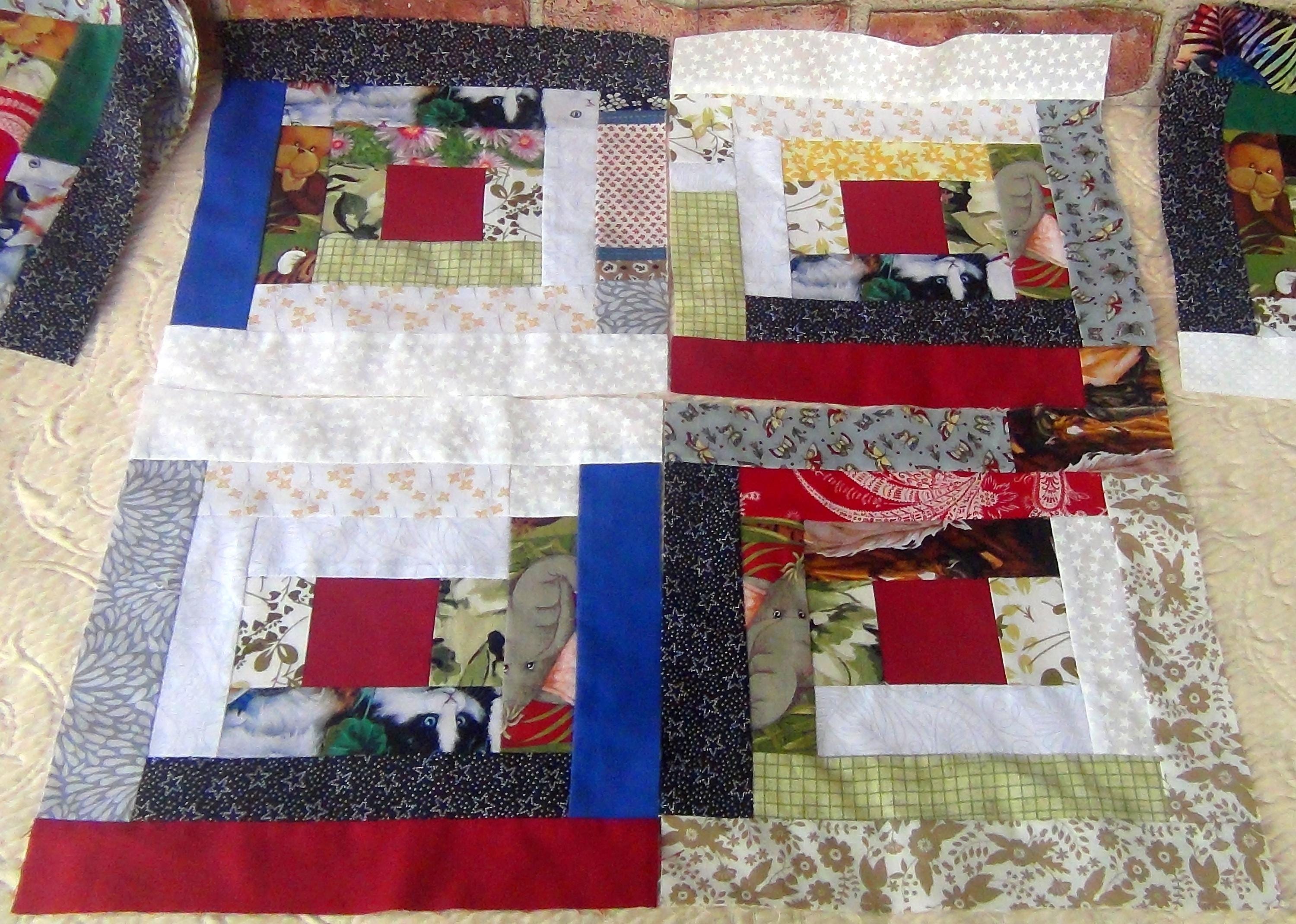 12 HUGE Already Pieced Handmade Big Large Log Cabin Quilt Top Blocks ...