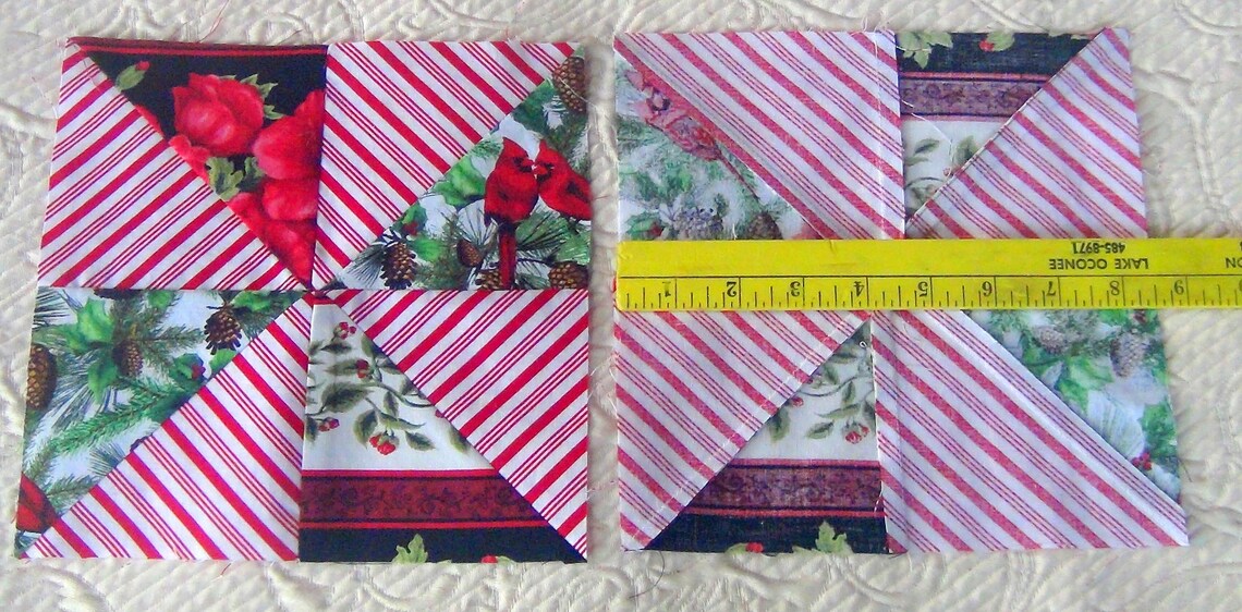 Already Pieced Made NEW Pinwheels Quilt Top Blocks A or B Lot of 16 Candy Canes Red Cardinals Bird Christmas Holiday Pinecones Snowflake image 10