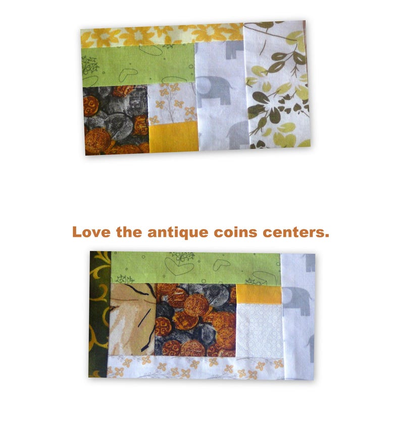 12 HUGE Already Pieced Handmade Log Cabin Quilt Top Blocks Country Scrappy Patchwork ANTIQUE Coins Centers Old Fashion Granny Sewing C image 3