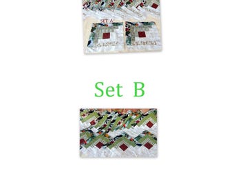 12[12] HUGE Big Already Pieced Large Handmade Log Cabin Quilt Blocks-[A SUNFLOWER Tropical [B Green FLORAL Tropical] Pineapple Fruit Raven