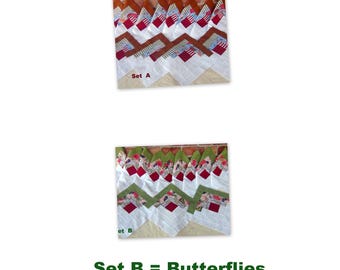 12[12] HUGE Big Already Pieced Large Handmade Log Cabin Quilt Top Blocks- [A Ginger Bread Cookies House Heart Candy Canes [B Butterfly Roses