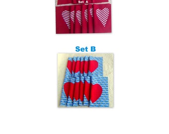 12 Hand Appliqued Primitive Hearts - Red White Stripes Needleturn - Quilt Top Blocks Squares - Valentine Love Handmade USA Speak Up Change