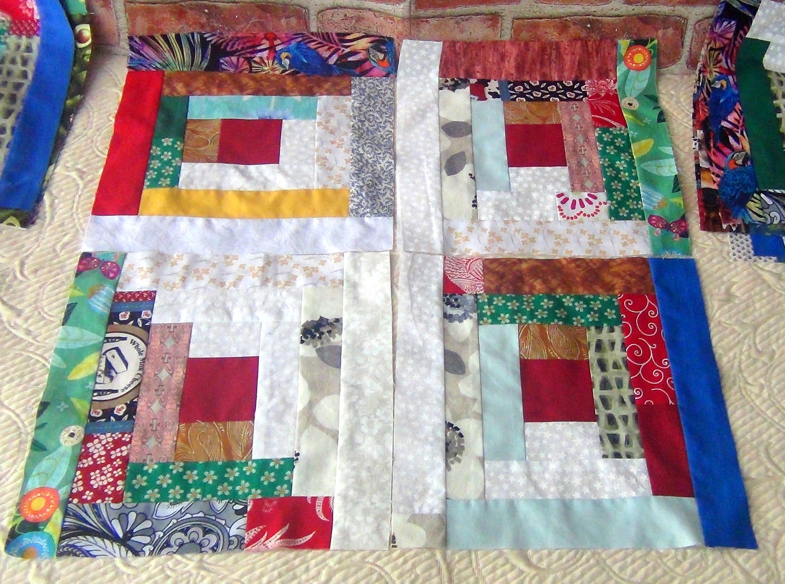 12 HUGE Already Pieced Handmade Large Big Log Cabin Quilt Top Blocks ...