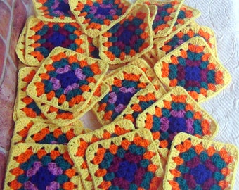 30 Big Yarn Crocheted Granny Squares - [Mauve Teal] AND {Sunny Lemon} - Summer Afghan Quilt Squares- Individual Blocks Handmade USA