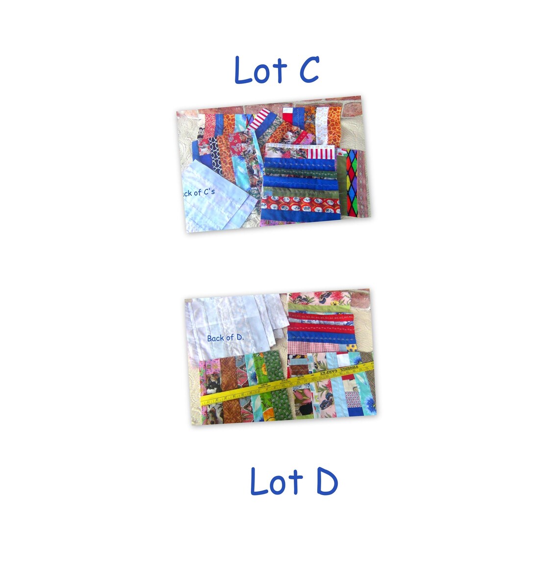 Scrap Crazy Country Quilt Blocks: Two Different Lots of 12 Embroidered LARGE Strip Pieced Machine Embroidery Finished Quilting Squares C D image 1